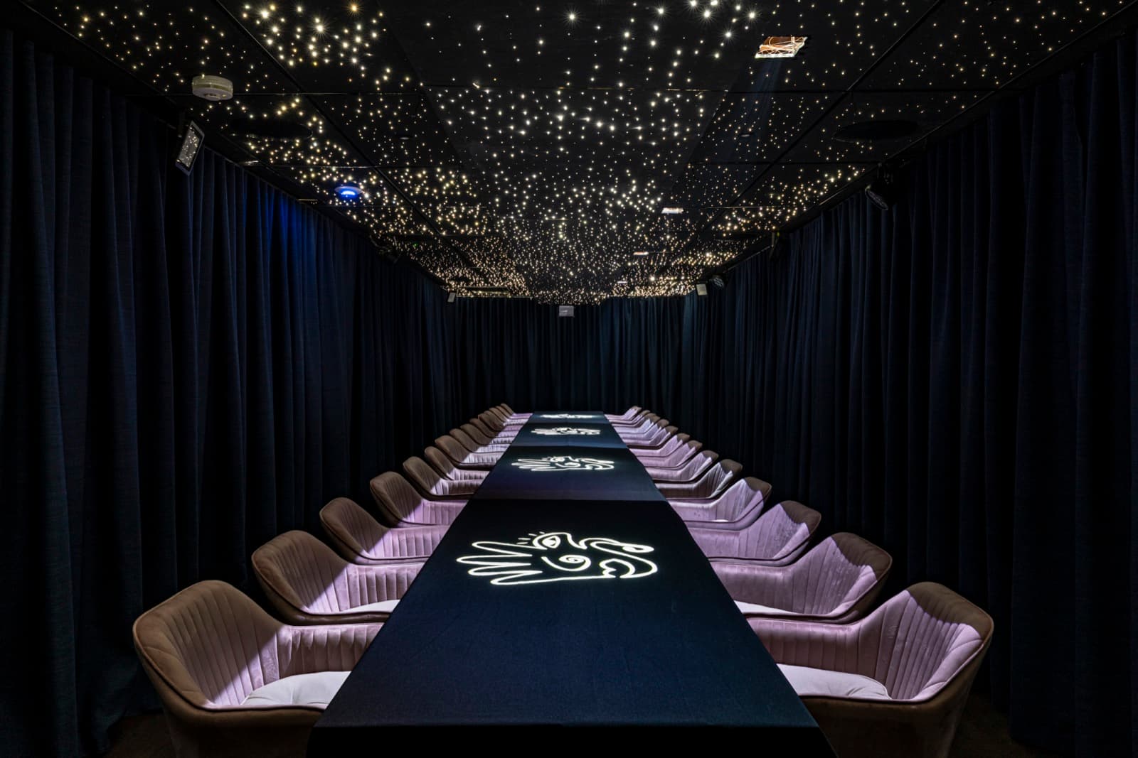Long table at Shelly with starlight ceiling